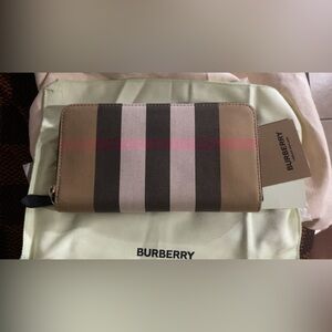Burberry Check Zip-Around Wallet in Beige, Black, Pink